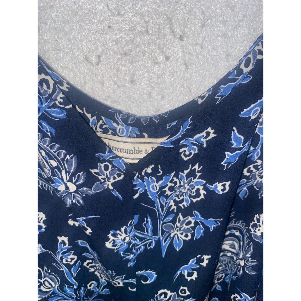 Abercrombie & Fitch Dress Womens sz L Blue Floral Chiffon - Picture 4 of 9